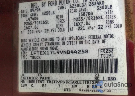 1997 Ford F-150 Lariat/Xl/Xlt z USA, uszkodzony, nr VIN 1FTEX17L9VNB44258